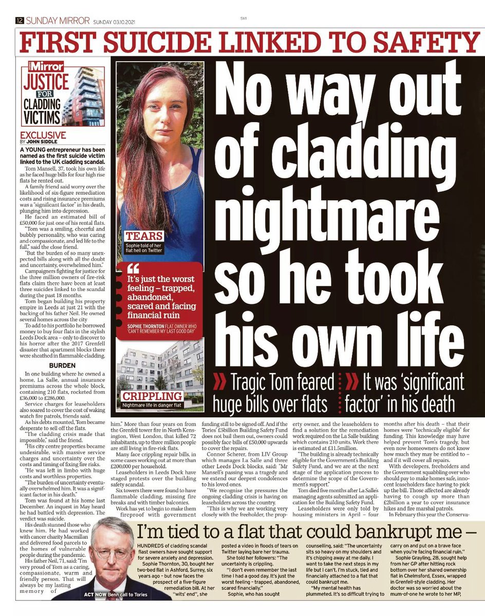 EOCS_Official's tweet image. The news of Tom Mansell&apos;s death is absolutely devastating. 

Our hearts go out to his family and friends 💔

We have written to Michael Gove about Tom’s tragic death - our letter will be published shortly.

#EndOurCladdingScandal