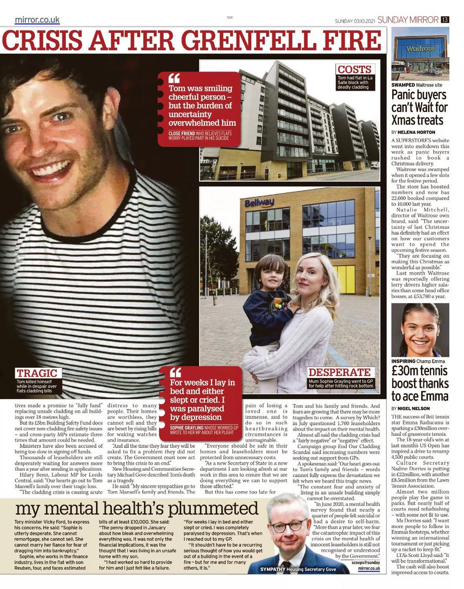 EOCS_Official's tweet image. The news of Tom Mansell&apos;s death is absolutely devastating. 

Our hearts go out to his family and friends 💔

We have written to Michael Gove about Tom’s tragic death - our letter will be published shortly.

#EndOurCladdingScandal