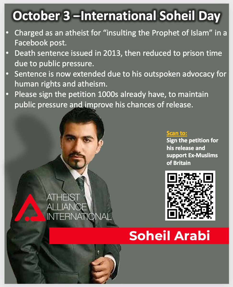#FreeSoheil #SoheilDay #SoheilArabi

On this day, we urge the public to highlight his plight.
Please sign the petition: ex-muslim.org.uk/2021/09/3-octo…