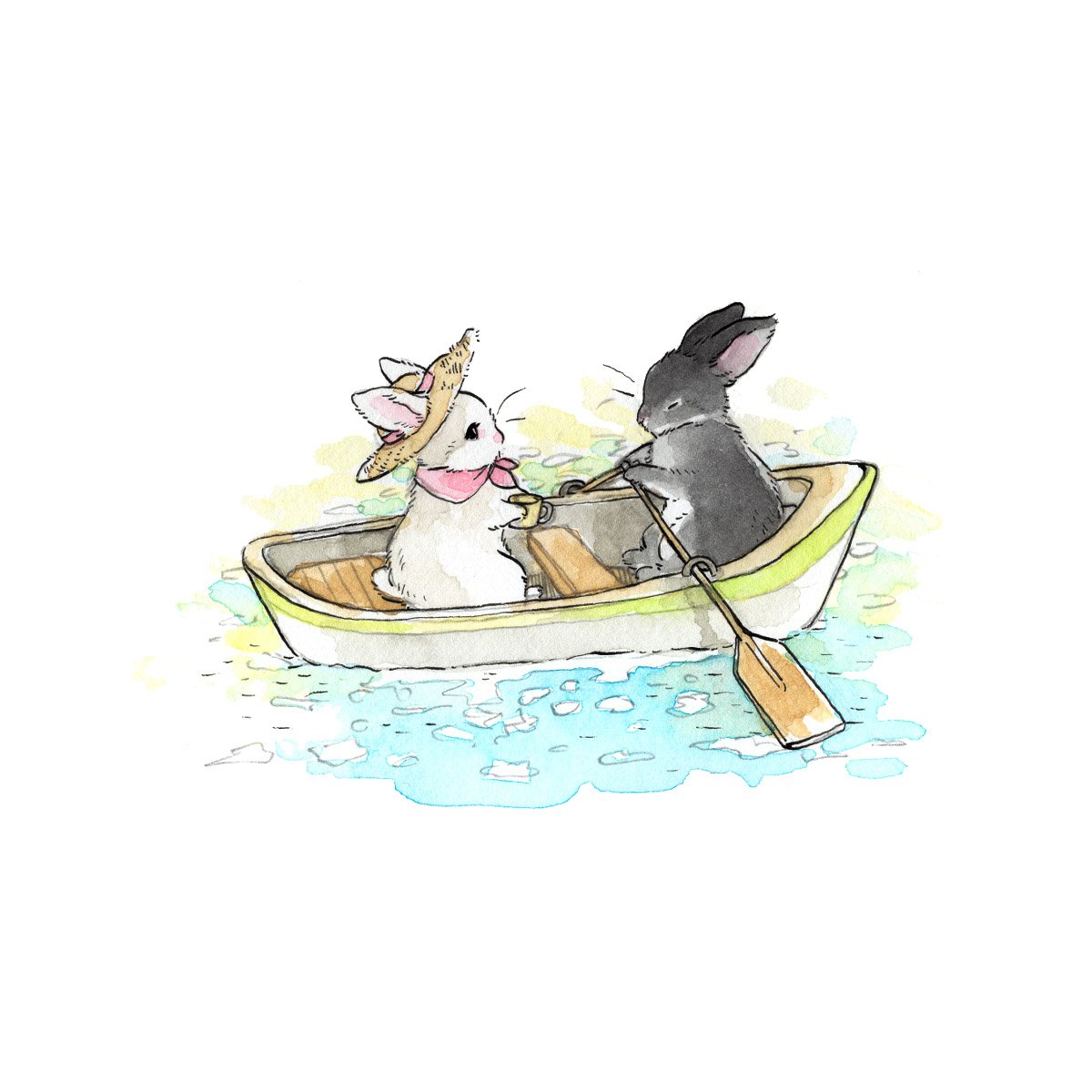 no humans hat boat rabbit watercraft water clothed animal  illustration images