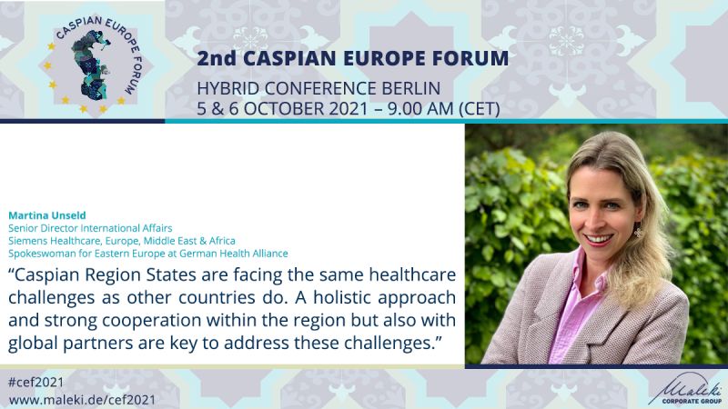 How can we address the #healthcare 💊🚑🏥😷 #challenges in the #caspianregion? Martina Unseld, Spokeswoman for Eastern Europe at @GHA_BDI says that ✔ a hollistic approach and ✔strong domestic and global cooperations are #key 🗝 Register to #cef2021: maleki.de/cef2021