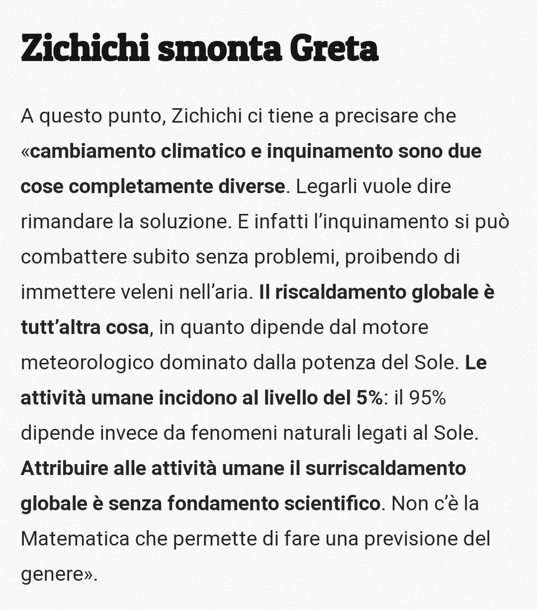I cambiamenti climatici imputati all'inquinamento. Un altra fake per preparare le prossime restrizioni di libertà e di movimento. Dell'aumento dei costi di energia etcetc

L'ho ripeto da anni e con me, molti eminenti ed  esponenti della scienza mondiale. Ne ho elencato tanti .
