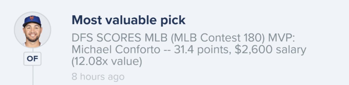 AxisDFS's tweet photo. Mlb winner π
Conforto coming through with 31.4 points for the team!!
Limited time get rest of #AxisMLB #Free with #AxisNFL https://t.co/Cw6HyGIi1G