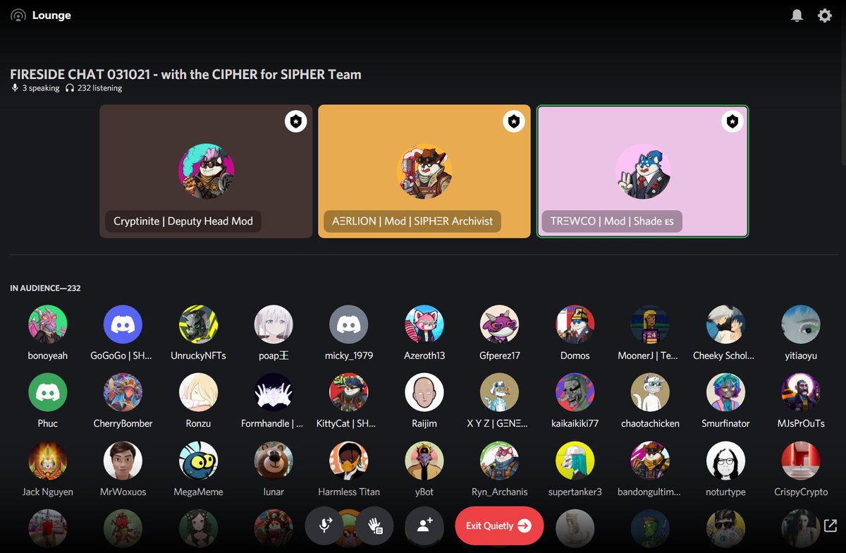playSIPHER's tweet photo. What a session! The #Sipher #Cipher4Sipher team were even more popular than @AskTinNguyen! 😳

We had fun on this Fireside Chat so expect more in the future! 🎉

#JointhePack now for more Fireside Chats and #AMA sessions over at https://t.co/3fLfuo096n! https://t.co/mpwLQl0TMU