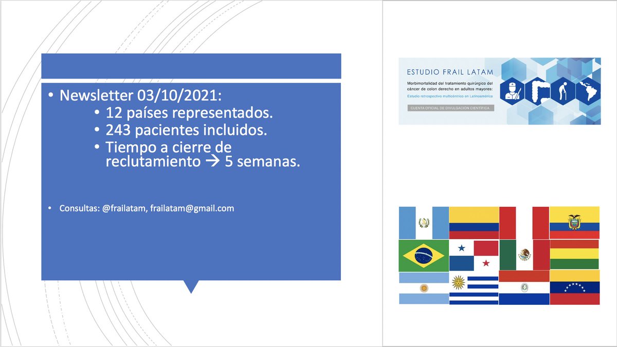 Cx Colorrectal Colaborativa LATAM (@latamccr) on Twitter photo Que esta pasando en #LATAM con los adultos mayores operados por cancer de colon? @FRAIL_LATAM es un estudio retrospectivo para responder esta pregunta. Sos cirujano en #LATAM ? Participá en el estudio!! Reclutamiento abierto, mas info frailatam@gmail.com o DM @revistasacp Que esta pasando en #LATAM con los adultos mayores operados por cancer de colon? @FRAIL_LATAM es un estudio retrospectivo para responder esta pregunta. Sos cirujano en #LATAM ? Participá en el estudio!! Reclutamiento abierto, mas info frailatam@gmail.com o DM @revistasacp