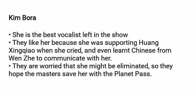 aoaitsay's tweet photo. Chinese netizens thoughts on Bora in the latest ep.
#VoteForBora #BORA_GP999
#GirlsPlanet999 #김보라 https://t.co/Qw7fx3uwrC
