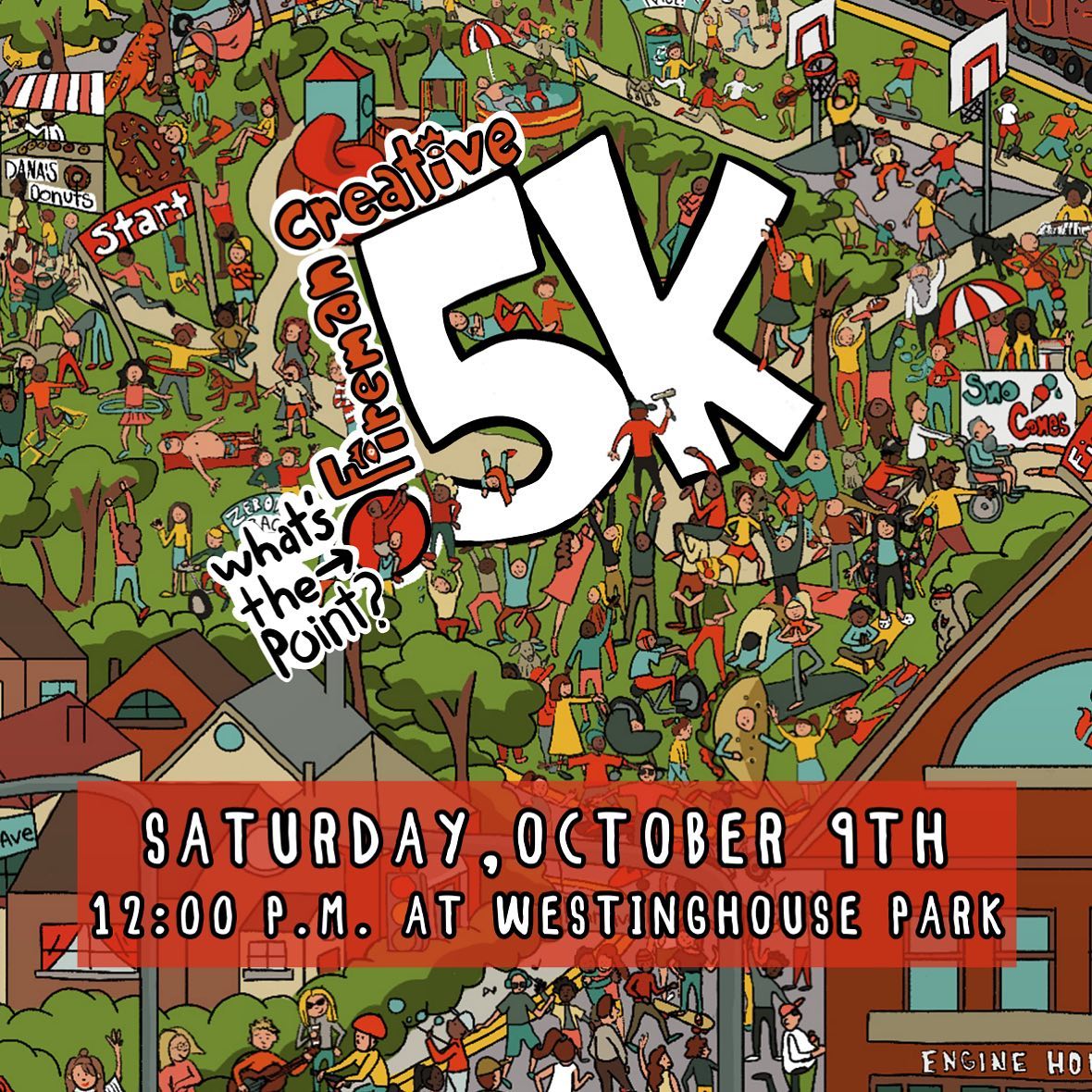 firemancreative's tweet image. The #race for the rest of us is BACK and better than ever! Get geared up for this age-friendly community event by registering at whatsthepoint5k.com — whether you’re practicing your sprints or figuring out your donut-eating strategy, we can’t wait to see you!