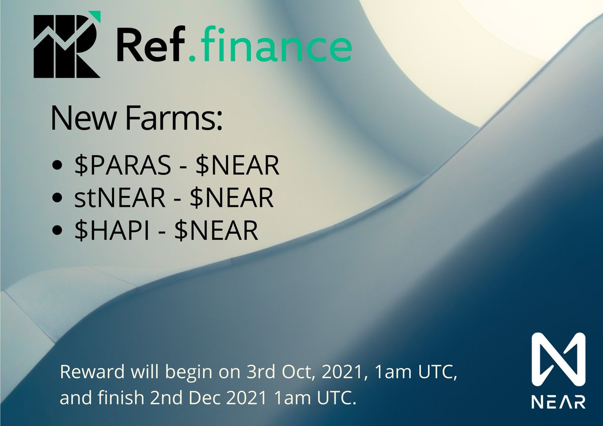Dixitrao_'s tweet image. Are you Farming on #RefFinance?🚜

Well, i have got more exciting news🤩 for you @finance_ref have introduced 3 new farming pairs🎉👨‍🌾

So, enjoy your weekend while you earn #rewards at Ref Finance 🥂🍹
More exciting things are coming🙌
#NEAR #REF #LP #Staking #rewards 
#Crypto