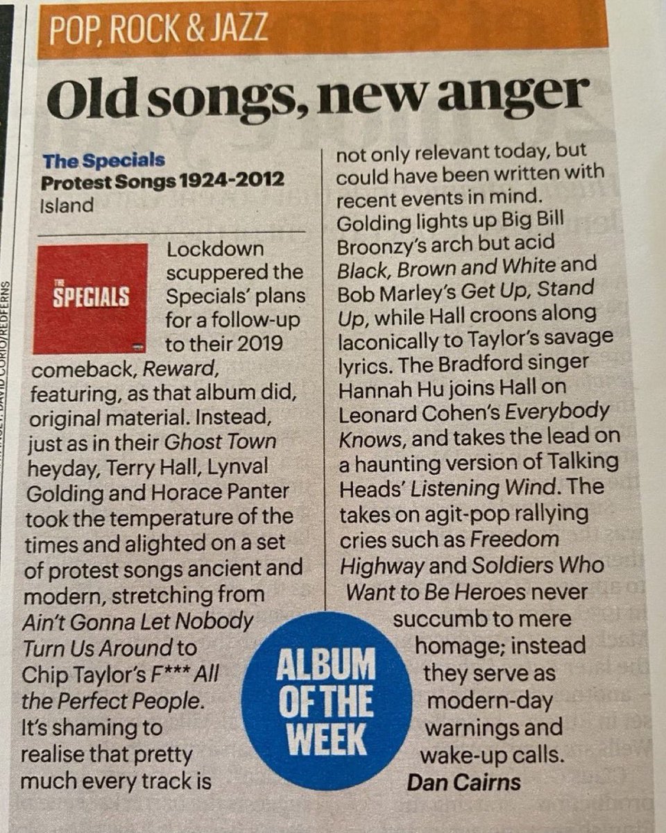 Protest Songs 1924-2012 by @thespecials gets Album of the Week in @thesundaytimes #thespecials #stillpissedoff