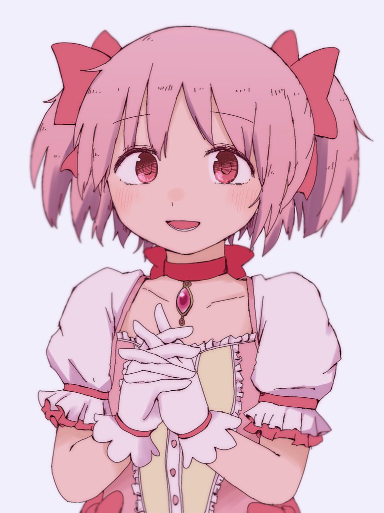 kaname madoka 1girl solo pink hair gloves simple background twintails choker  illustration images
