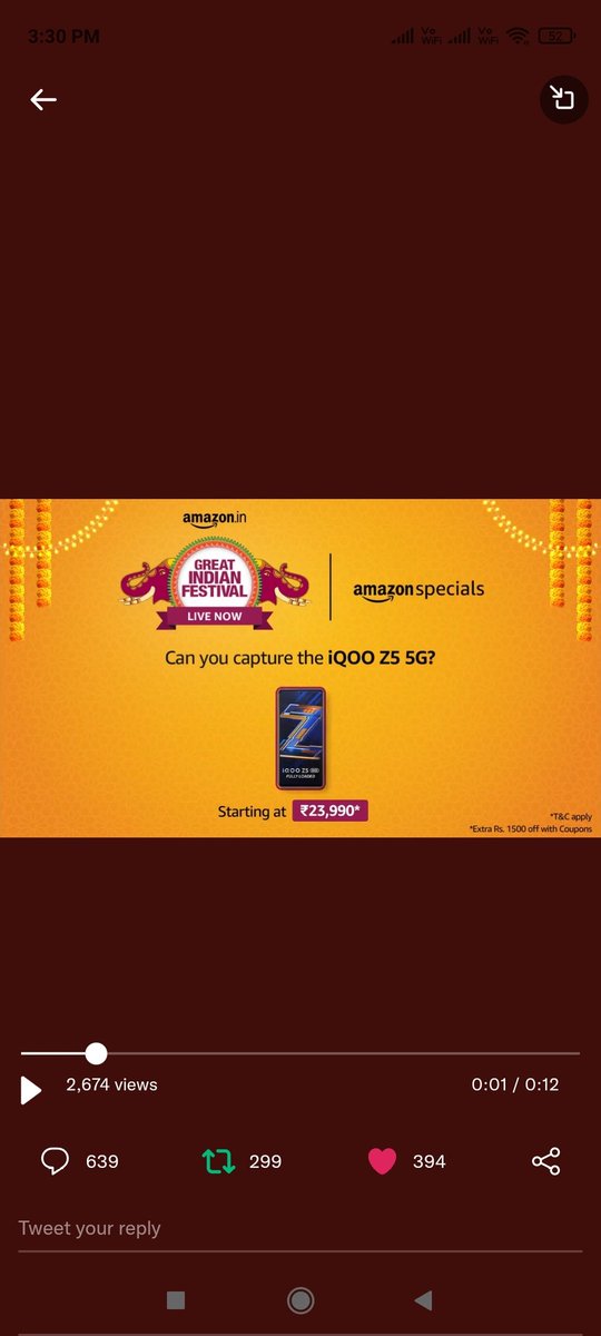 roopas44's tweet photo. @amazonIN Here is my perfect screenshot 😄

#AmazonGreatIndianFestival 
#iQOOZ55GOnAmazon 
@amazonIN https://t.co/fEtj5CwNo4