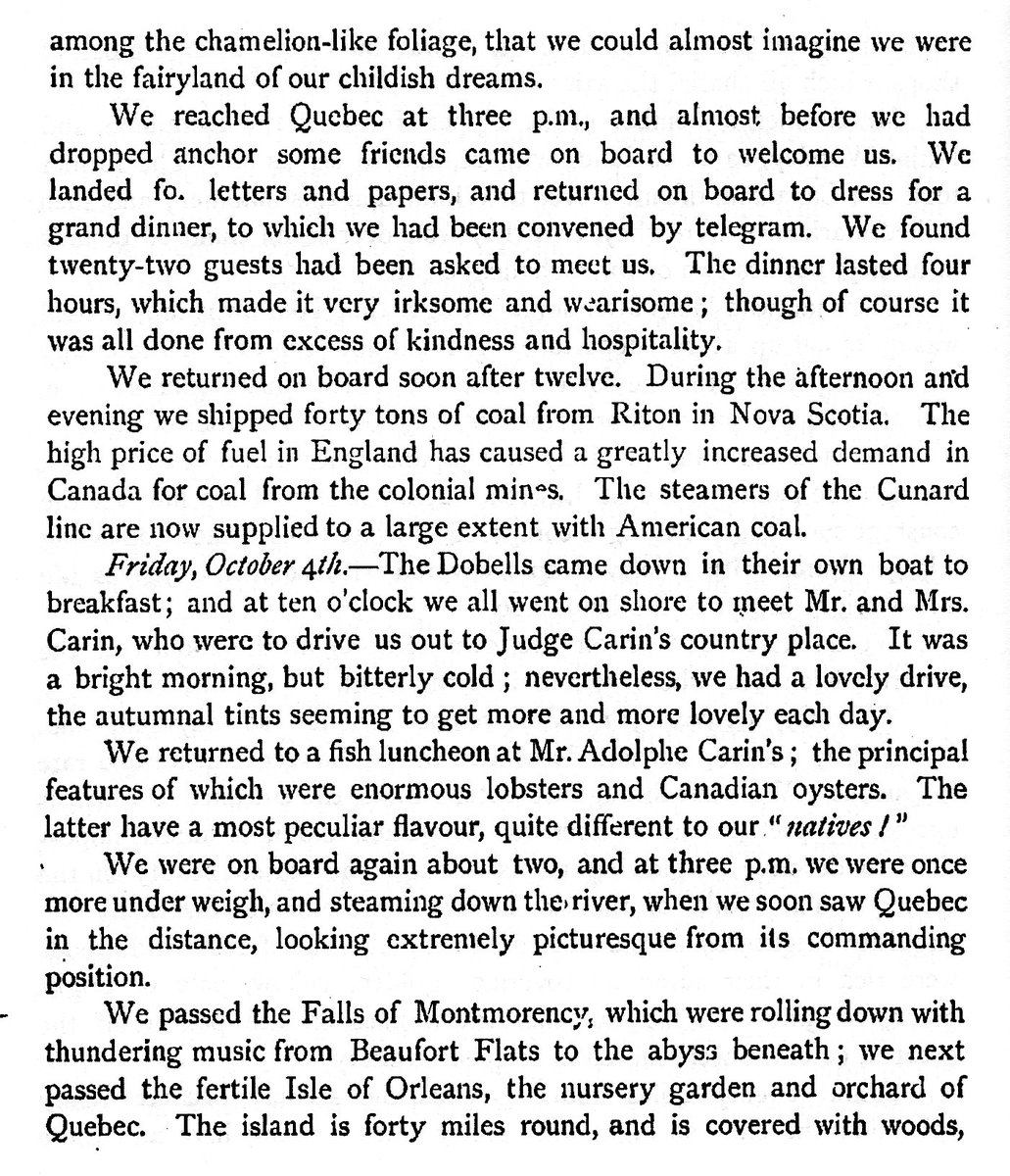 AnnieBrassey's tweet photo. Eothen #Quebec #Canada 3.10.1872. "About 20 miles above Quebec the scenery became really splendid; the cliffs so high, with pretty villas nesting here &amp; there among the chamelion-like foliage, that we could almost imagine we were in the fairyland of our childish dreams." #Brassey https://t.co/PnoZZjjJ2q