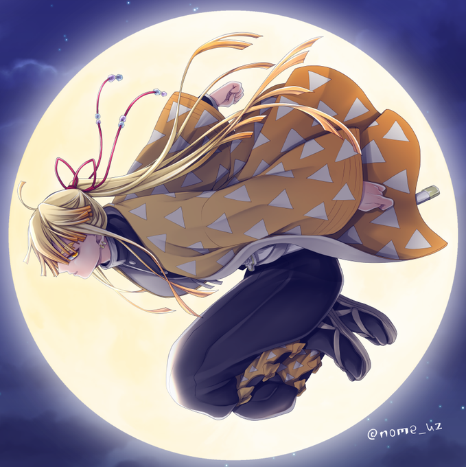 のめ🐈さんがTwitterに投稿した我妻善逸(鬼滅の刃)のイラスト。