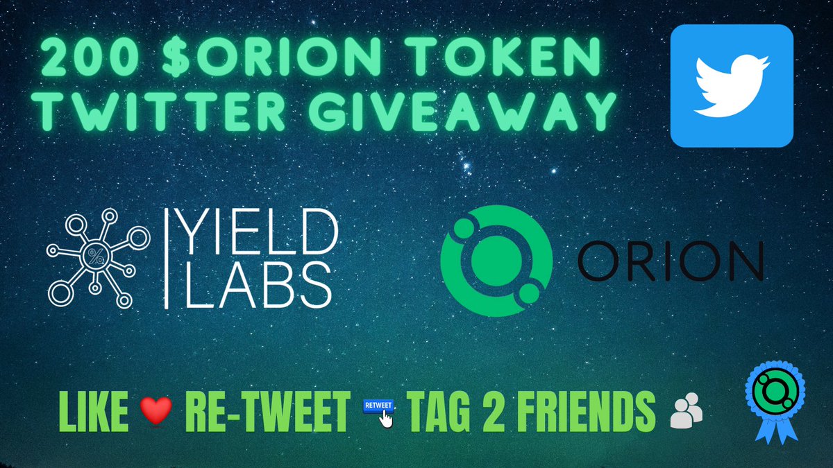 🧪  YIELD LABS GIVEAWAY 🧪 

We’re giving away 200 $ORION tokens ($250) to one lucky winner, here’s how to enter ⬇️ 

- RT this tweet 
- Follow  @YieldLabs &amp; <a href="/orion_money/">Orion</a> 
- Like this tweet 
- Tag 2 friends

Winner announced Tuesday 5th October 20:00 (UK)

$LUNA $UST $ANC