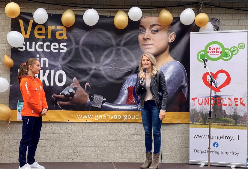 Gisteren werd de tweevoudig Olympische turnster Vera van Pol door haar dorp Tungelroy en <a href="/StichtingGvG/">GaanvoorGoud</a> geheel terecht in het zonnetje gezet. Trots op zo’n talent uit onze gemeente. Heel veel succes op het WK in Tokio over twee weken! 💪🏼🤸🏼‍♀️🏅