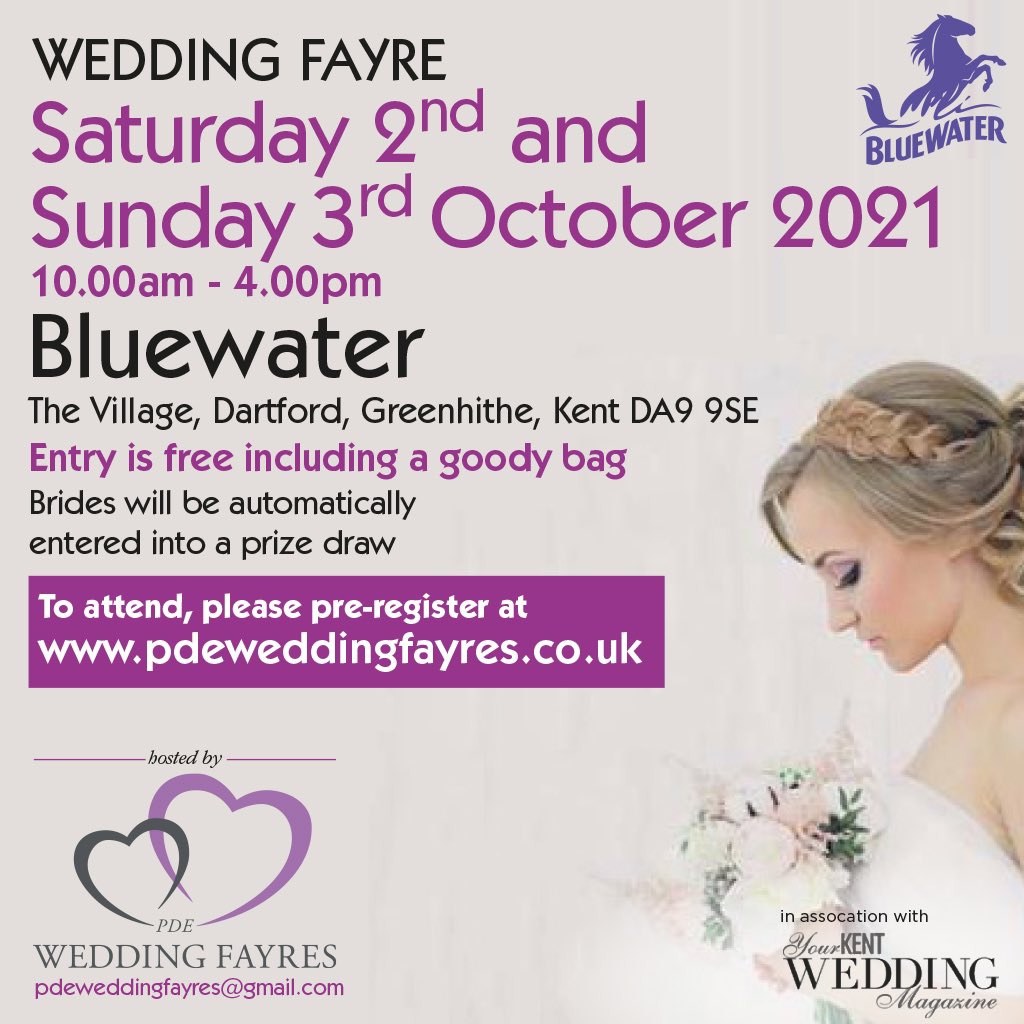 🌟BLUEWATER WEDDING FAIR 🌟
🌟 LAST DAY TODAY🌟
come along free entry, we are located in the marquee outside Zizzi’s 
#bridetobe2022 #bridetobe #groomtobe #bluewater #bluewatershoppingcentre #freeentry #freegoodybag #kentweddingsuppliers #kent #pdeweddingfayres #weddingplanning