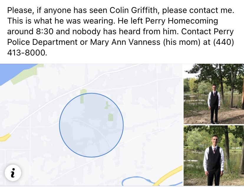 If anyone has seen or heard from Colin Griffith, please contact the police or his mother at the number shown below.