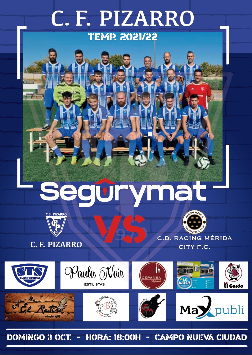 DIA DE PARTIDO !!! 💪💪
CF PIZARRO VS RACING MERIDA CITY
18 HORAS
CAMPOS DE NUEVA CIUDAD 
OS ESPERAMOSSSSS ......
💙🤍