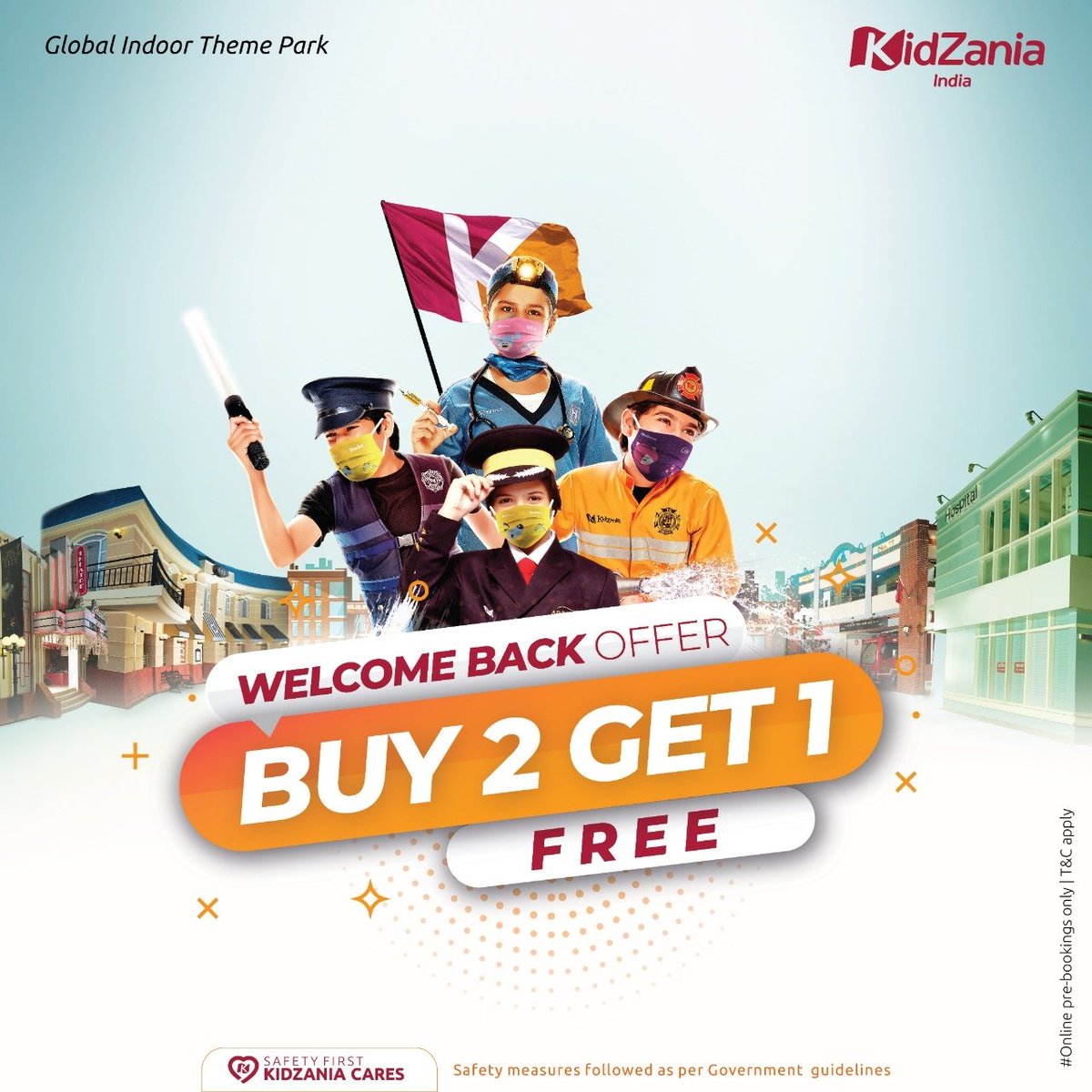 KidZaniaIndia's tweet image. Here is a perfect offer to unlock your dose of family 👪 𝐦𝐚𝐬𝐭𝐢 🥳 𝐚𝐧𝐝 𝐥𝐞𝐚𝐫𝐧𝐢𝐧𝐠 📚 with our #WelcomeBackOffer.
𝐁𝐮𝐲 𝟐 𝐊𝐢𝐝 𝐓𝐢𝐜𝐤𝐞𝐭𝐬 𝐚𝐧𝐝 𝐆𝐞𝐭 𝟏 𝐀𝐝𝐮𝐥𝐭 𝐭𝐢𝐜𝐤𝐞𝐭 𝐅𝐑𝐄𝐄 🆓
Pre-book your tickets NOW on bit.ly/KZWelcomeBack

#KidZaniaIndia