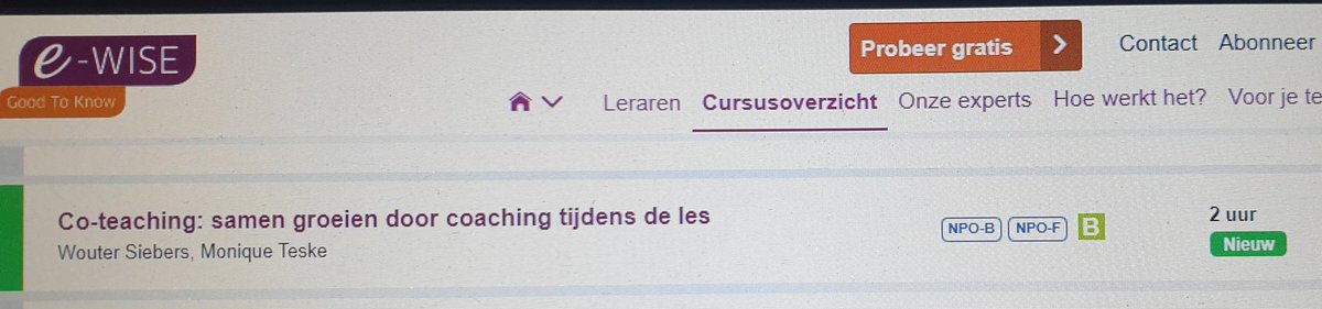 YES ! De online cursus van <a href="/MC_Wouter/">Wouter Siebers</a> en mij is online. 
Trots op ons. 
'Co-teaching: samen groeien door coaching tijdens de les.'
Mooie ervaring met E-wise. 
Hoop dat vele leerkrachten er profijt van hebben. 
Ze zijn zo nodig en dit kan zeker helpen om ze te behouden.
#co-teach
