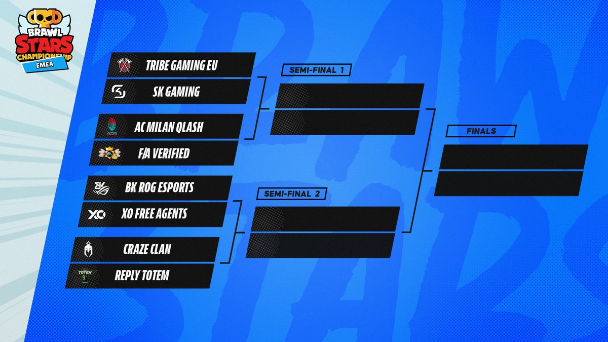 🔥EMEA OCTOBER MONTHLY FINALS 🔥 starts in 30 minutes. 

🇬🇧 <a href="/TribeGaming/">Tribe Gaming</a> vs. 🇩🇪🇦🇹🇪🇸 <a href="/SKGaming/">SK Gaming</a>
🇪🇸🇨🇭 @TeamQLASH vs. 🇪🇸 #FAVerified
🇮🇹🇫🇷 <a href="/ASUS_BK_ROG/">BK ROG Esports</a> vs. 🇳🇴🇫🇷🇩🇰 #XO 
🇵🇱 <a href="/TeamCrazeClan/">CraZe Clan</a> vs. 🇮🇹 <a href="/Reply_Totem/">REPLY TOTEM</a>

Fill out the bracket and join us in the LAST EMEA Monthly Finals of #BSC2021👇