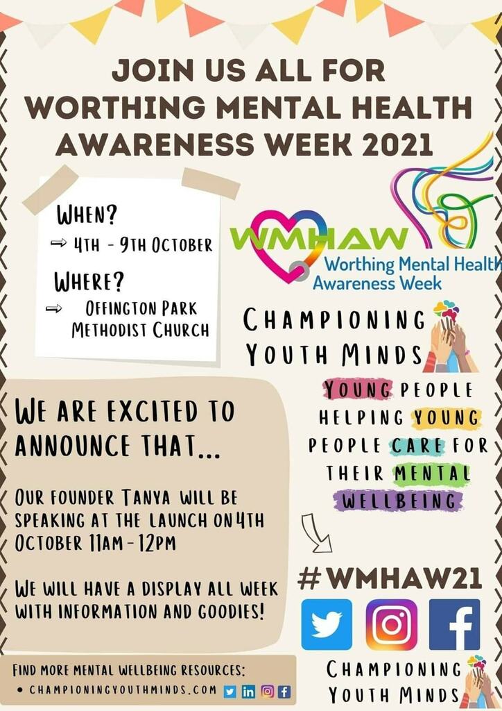 Worthing (@worthingtown) on Twitter photo Join us for WORTHING MENTAL HEALTH AWARNESS WEEK from Monday 4th - 9th Oct at Offington Church in Broadwater. 
Everyone Welcomr in person or on Zoom. #worthing Join us for WORTHING MENTAL HEALTH AWARNESS WEEK from Monday 4th - 9th Oct at Offington Church in Broadwater. 
Everyone Welcomr in person or on Zoom. #worthing