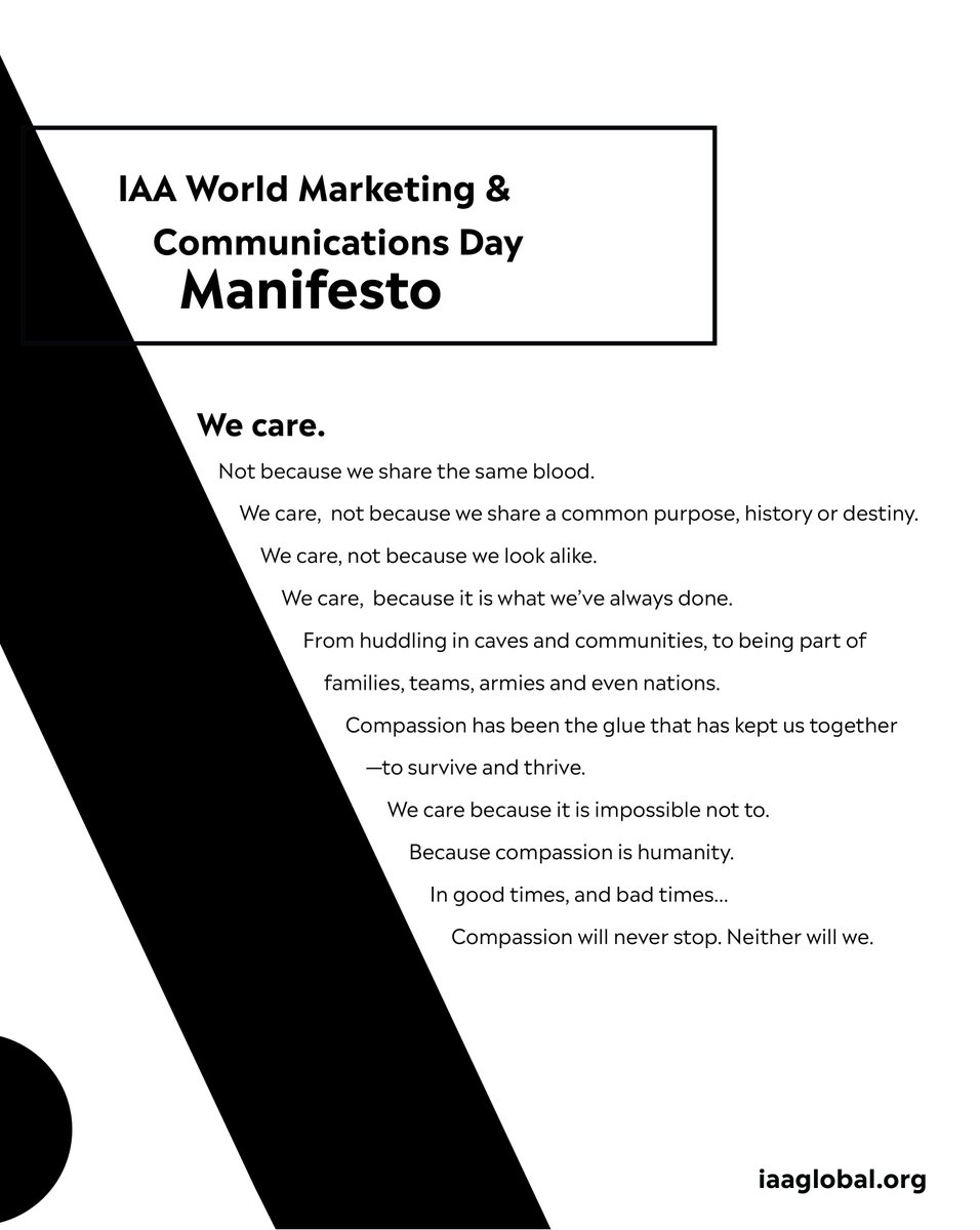 Finding our way back to each other is what makes us human. This World Marketing and Communications Day, let's pledge to...
#BringBackCompassion
#IAACares
