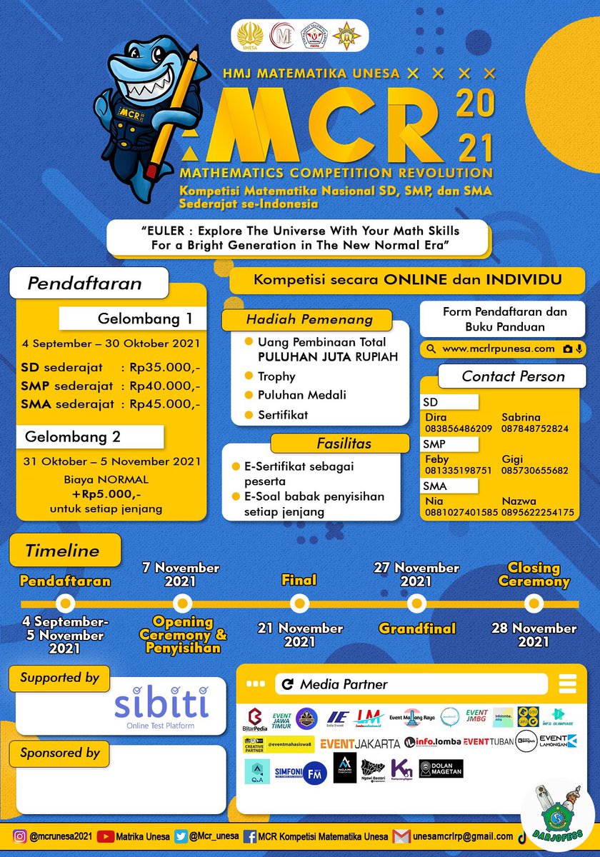darjofess's tweet photo. sdf! halo warga darjo , aku panitia MCR 2021 yang merupakan ajang kompetisi matematika untuk siswa SD, SMP, dan SMA sederajat se-Indonesia. MCR 2021 lagi buka pendaftaran nih mulai tanggal 4 september 2021-5 november 2021 , buat yg jd guru/punya adek,saudara,tetangga  (cont..) https://t.co/HI8rJBuLjf