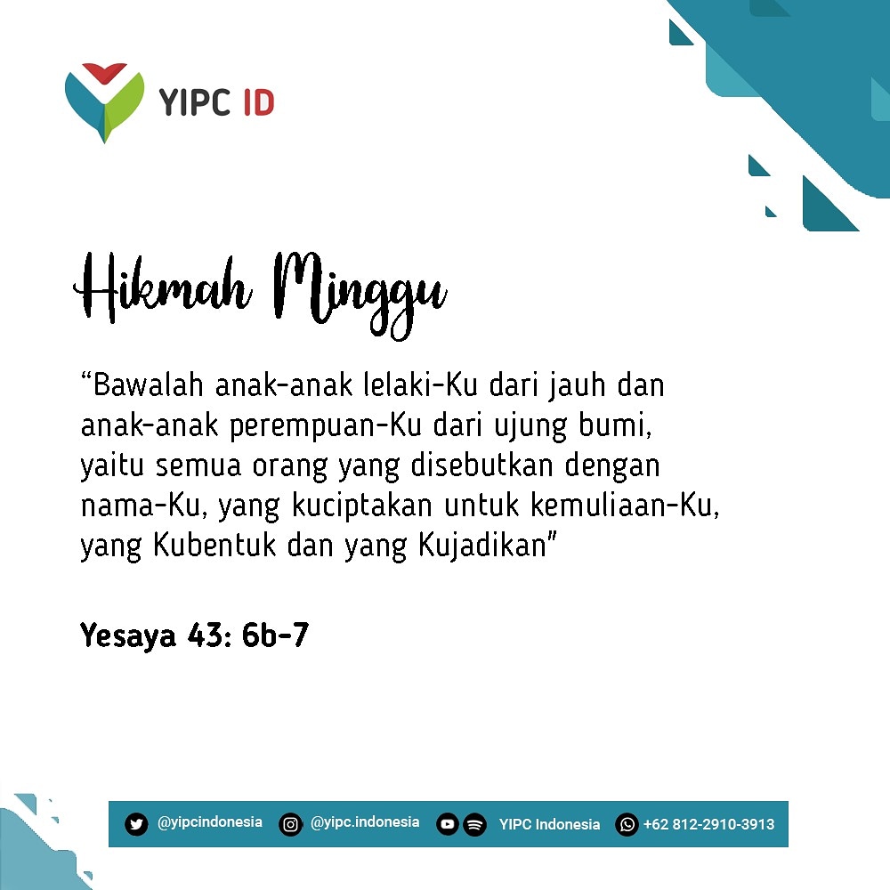 #hikmahminggu ❤

➖ ➖ ➖
yipci.org
Follow our Fanpage/ Instagram/ Twitter <a href="/yipcindonesia/">YIPC INDONESIA</a>
email: yipc.id@gmail.com