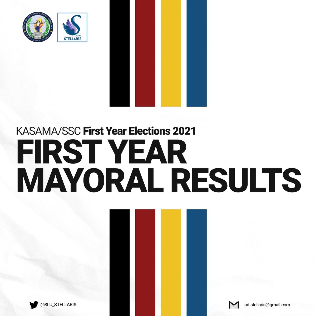 SLU_STELLARIS's tweet photo. Heads up, Stellars! Here are the voters turn out for October 1 and October 2, 2021 on the First Year Elections 2021.
Stay informed and exercise your right to suffrage!
#FreshieElect21
#FirstYearFirstMove
#LouisianShoutout
Layout by Benedict Alfiler and Keen Oviedo https://t.co/Po0MNIROt6