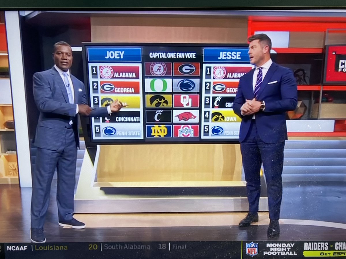 NittanyLionWire's tweet photo. Joey Galloway and Jesse Palmer both have Penn State at No. 5 in the playoff picture but agree it really doesn’t matter with Iowa up next. #CFBFinal https://t.co/MBRXuR4DYh
