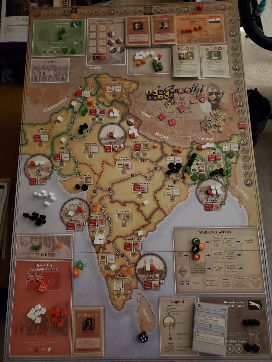 Let's see if I can keep the Raj in power long enough to dictate the terms of British decolonization.  The first two campaigns have gone the full 11/13-card length, and now Lord Wavell is looking to tidy things up in a relatively short span of time.
<a href="/gmtgames/">GMT Games</a>