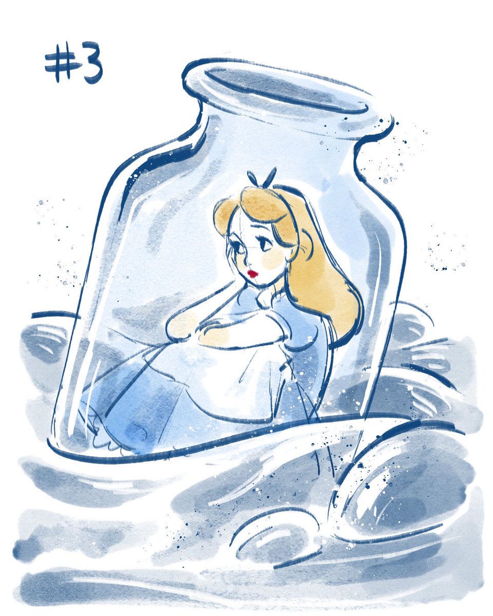 alice (alice in wonderland) 1girl dress solo blue dress bottle blonde hair long hair  illustration images