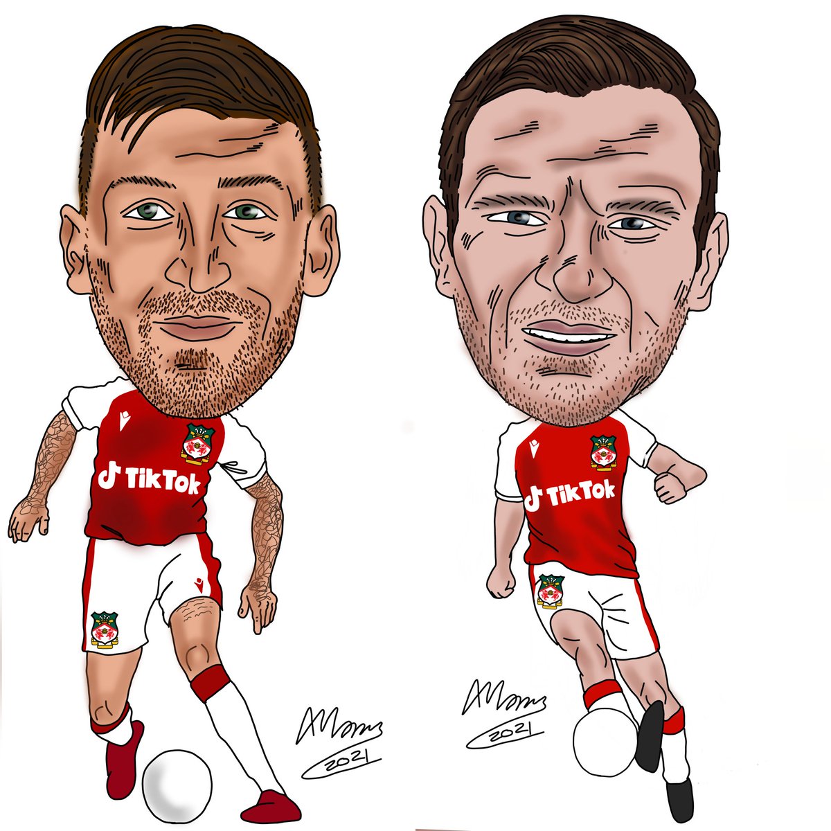 #inktober2021 DAY 3. Couple of caricatures today of @Wrexham_AFC 'goalscorers' @Jakehyde19 and @PMullin7