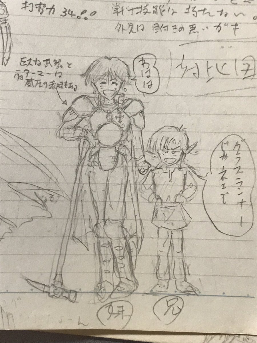 TRPGのGMやってた頃、パーティーバランスが偏った時用のNPCをサイコロ振ってランダムに生成。ドワーフ並みの筋力と大変残念な頭を持ったファリスの女性神官爆誕。「これはもう権力を持った正義の暴力装置だろ?」と面白がって絵まで描いていた。何故かエルフの兄が居るが彼が異端とは認識できてない。