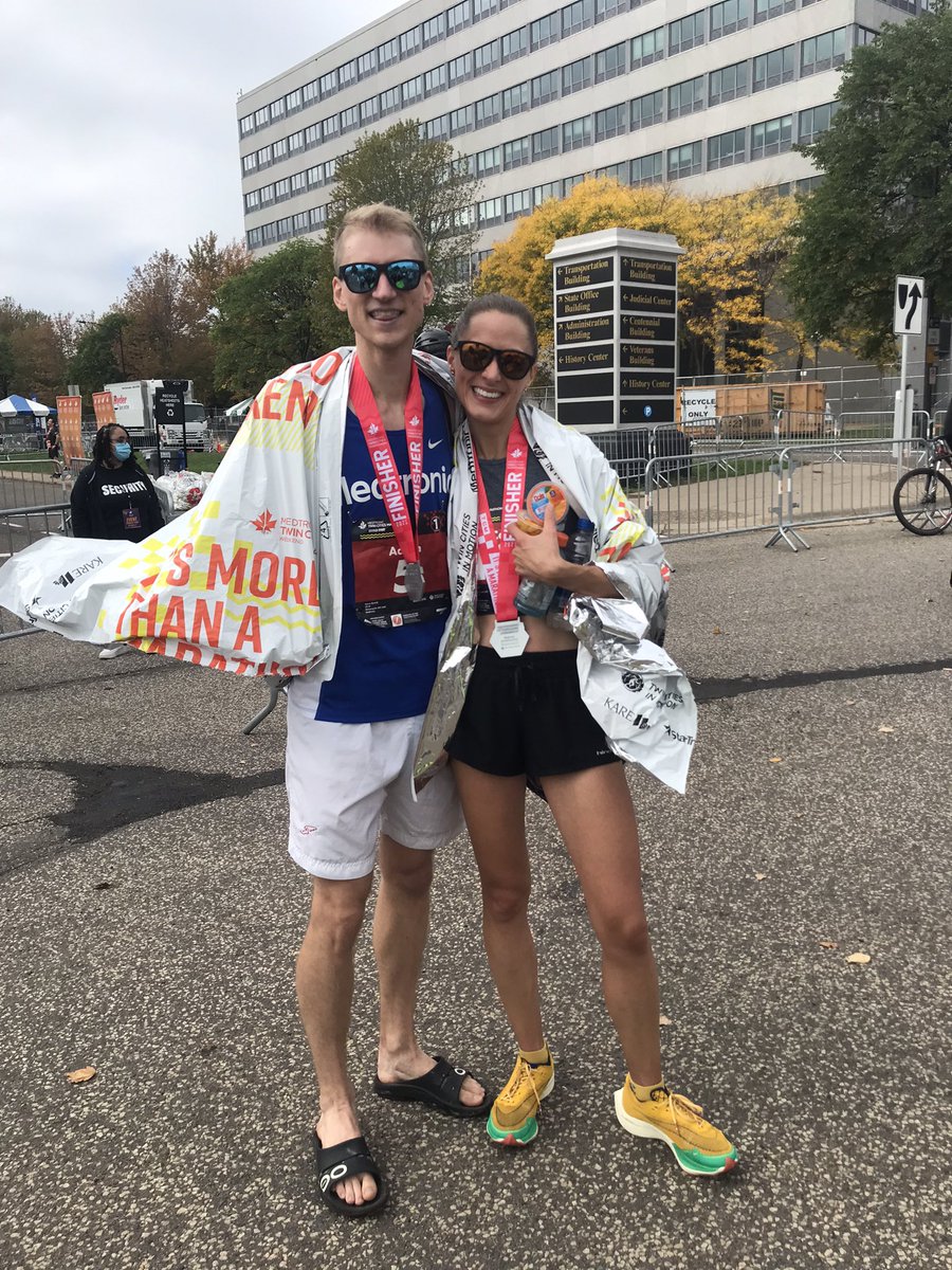 Huge Congrats to my friends and EPHS alumni Aaron Bartnik and Carli Bartnik for placing 5th for men and 9th for women today at the Twin Cities Marathon!!! 🎉❤️🏃🏼‍♀️🏃🏻‍♂️