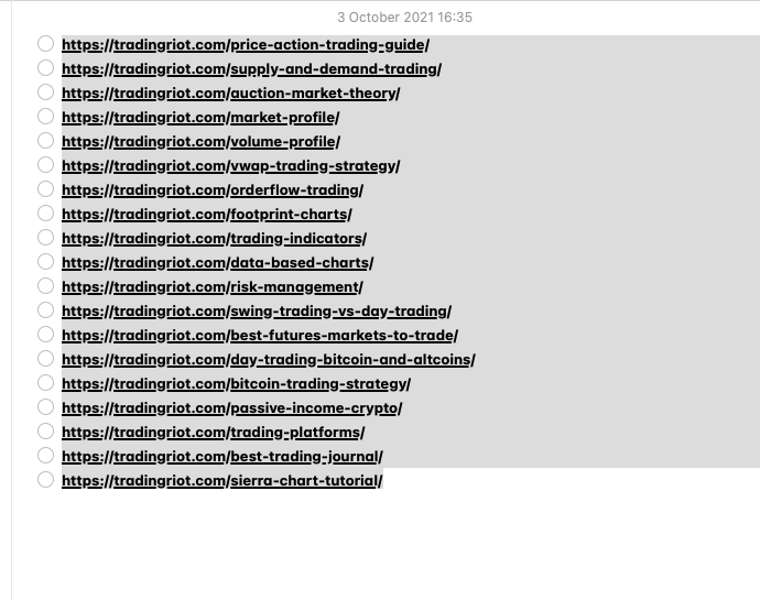 abetrade's tweet image. I get often asked by newer people if there is any particular order in which to read articles on the blog.

It&apos;s all up to you based on what you want to learn but if Id go step by step it would look something like this.

tradingriot.com/blog