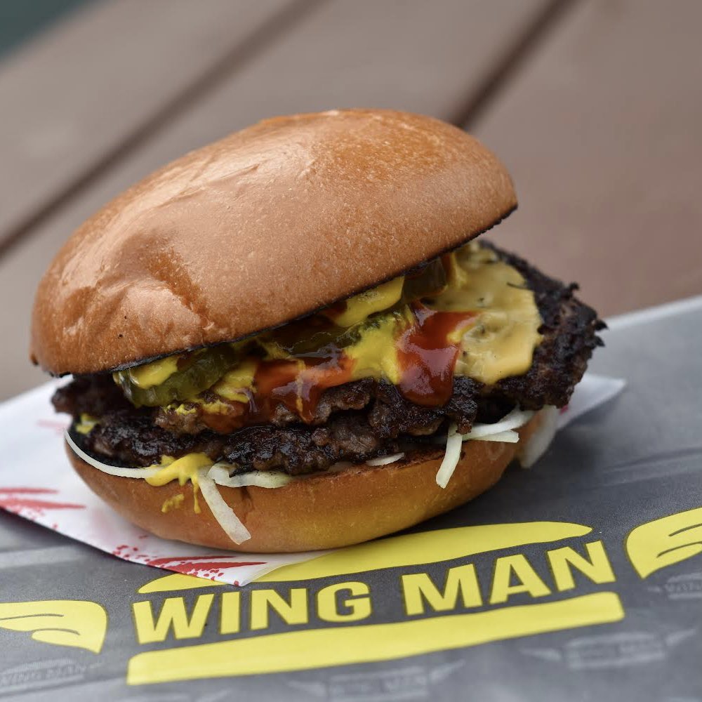 Having a Smash-ing Sunday. Open from 4pm for Click &amp; Collect, Dine-In and Deliveries. Online orders at wingmanvan.com 🍔