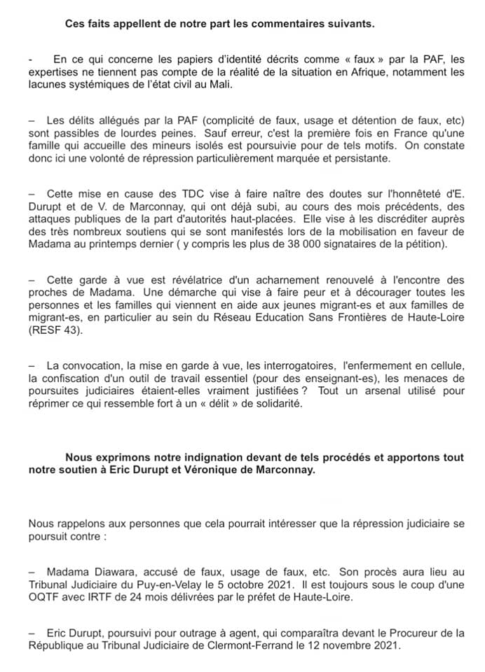 RESF_43's tweet photo. repression contre la famille d'accueil de #Madama Retour du délit de solidarité ? @FranceInsoumise @EMMAUSolidarite @LDH_Fr @Resf63 @LaCimade63 @GenerationsMvt @MigrantChapelle @CgtTuifrance @UnionSolidaires @SUD_education @ConfPaysanne @legisti @UCL_Lyon @FDG @UnionCoLib https://t.co/EaKtU72gGy