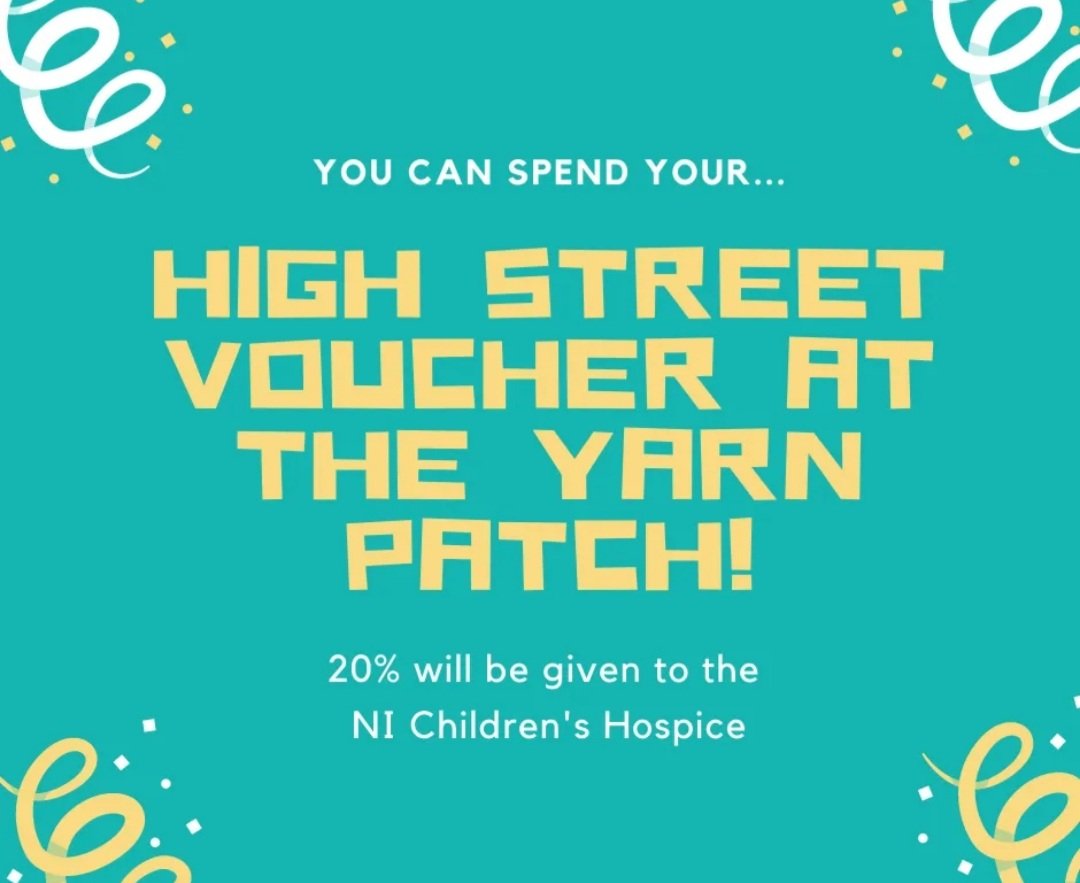 YarnPatch's tweet photo. You can use your High Street Voucher at The Yarn Patch against any product, workshop or retreat! Get signed up &amp; you will be able to buy all sorts of yarnie goodness! 20% will be donated to the NI Children's Hospice. #yarn #yarnshop #nichildrenshospice #belfast #holywoodcodown https://t.co/SRihoUQPax