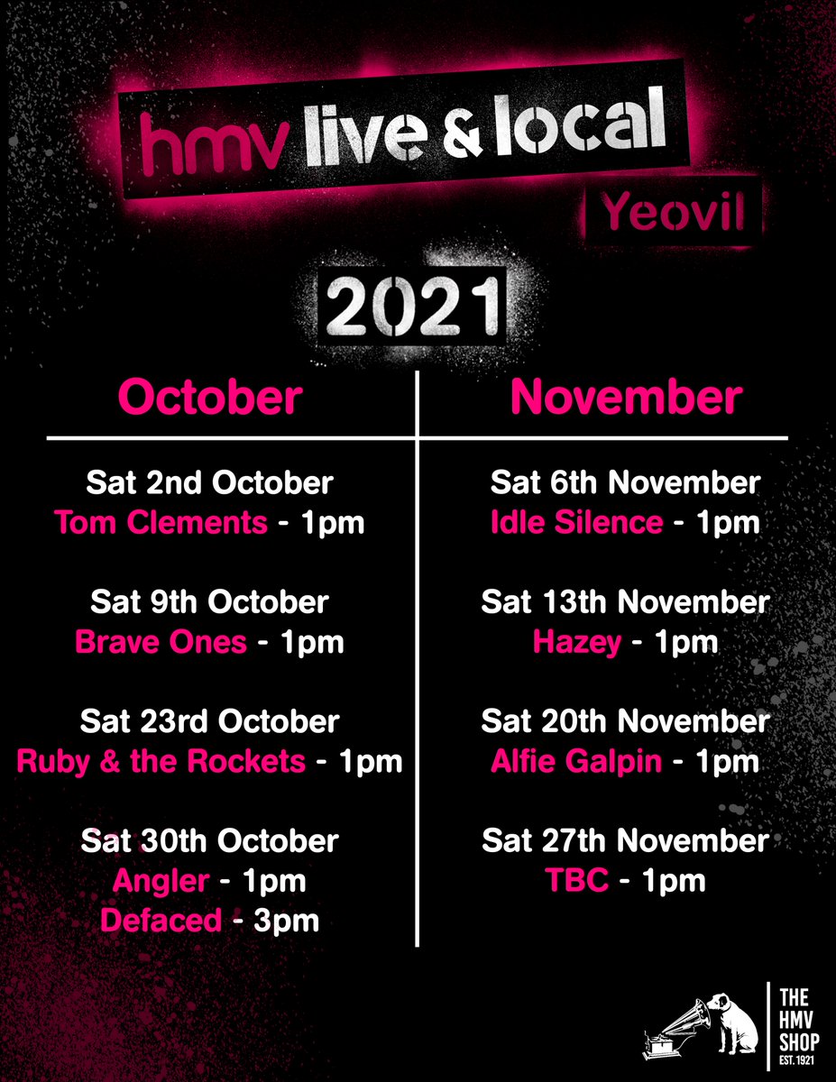 hmvYeovil's tweet image. Here is our latest Autumn line-up for #hmvliveandlocal

🎸🎸🤘☣️🚀🚀⚠️⚠️🎃🎃☠️☠️🎸🎸🎤