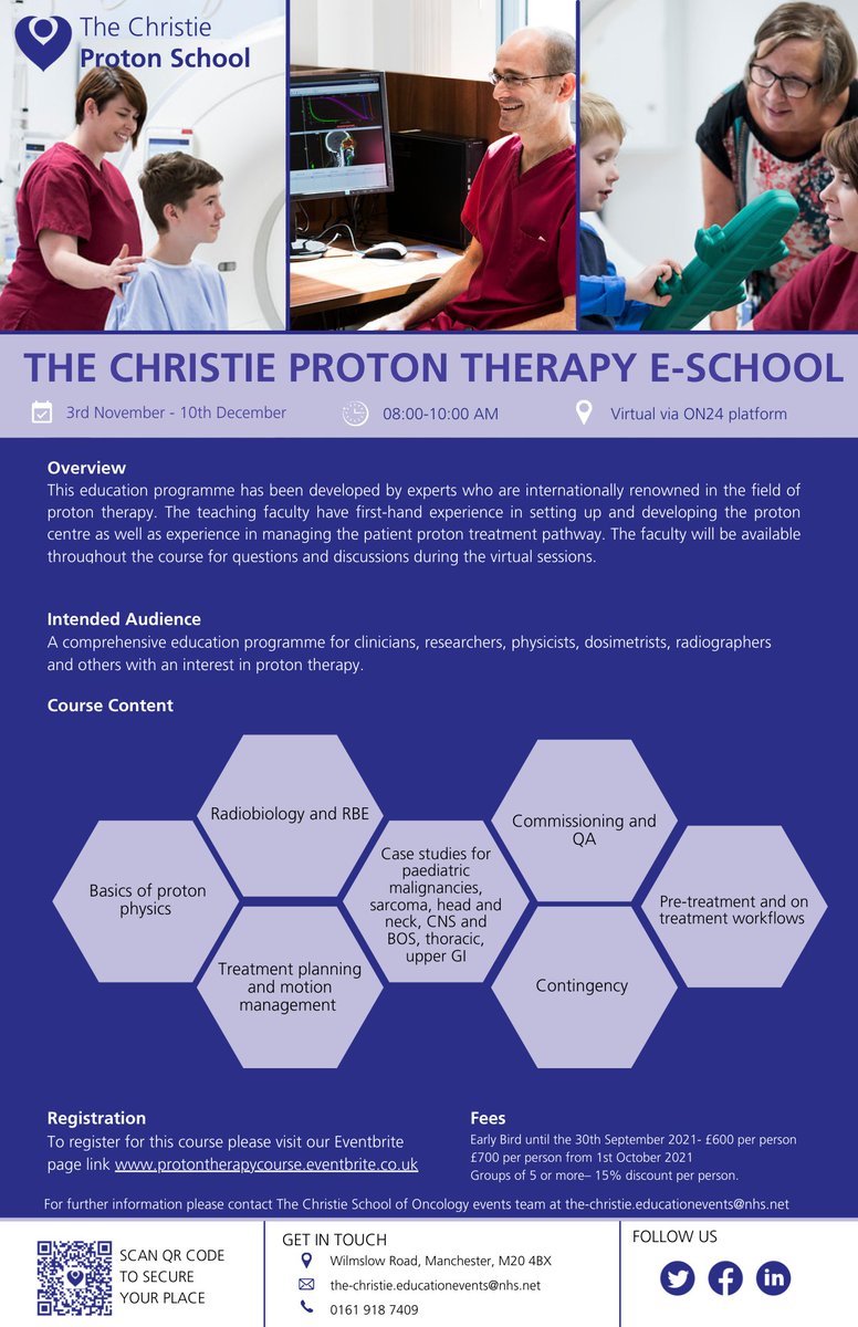 CICEManchester's tweet photo. For 6 weeks starting on the 3rd November we are hosting The Christie Proton Therapy e-school. Via virtual learning you will learn in depth information on proton therapy and it’s clinical application.
 
🔗https://t.co/cFYHl5z0Zt

@ProtonsInspire @Proton_Research https://t.co/zNc4UpYNT6
