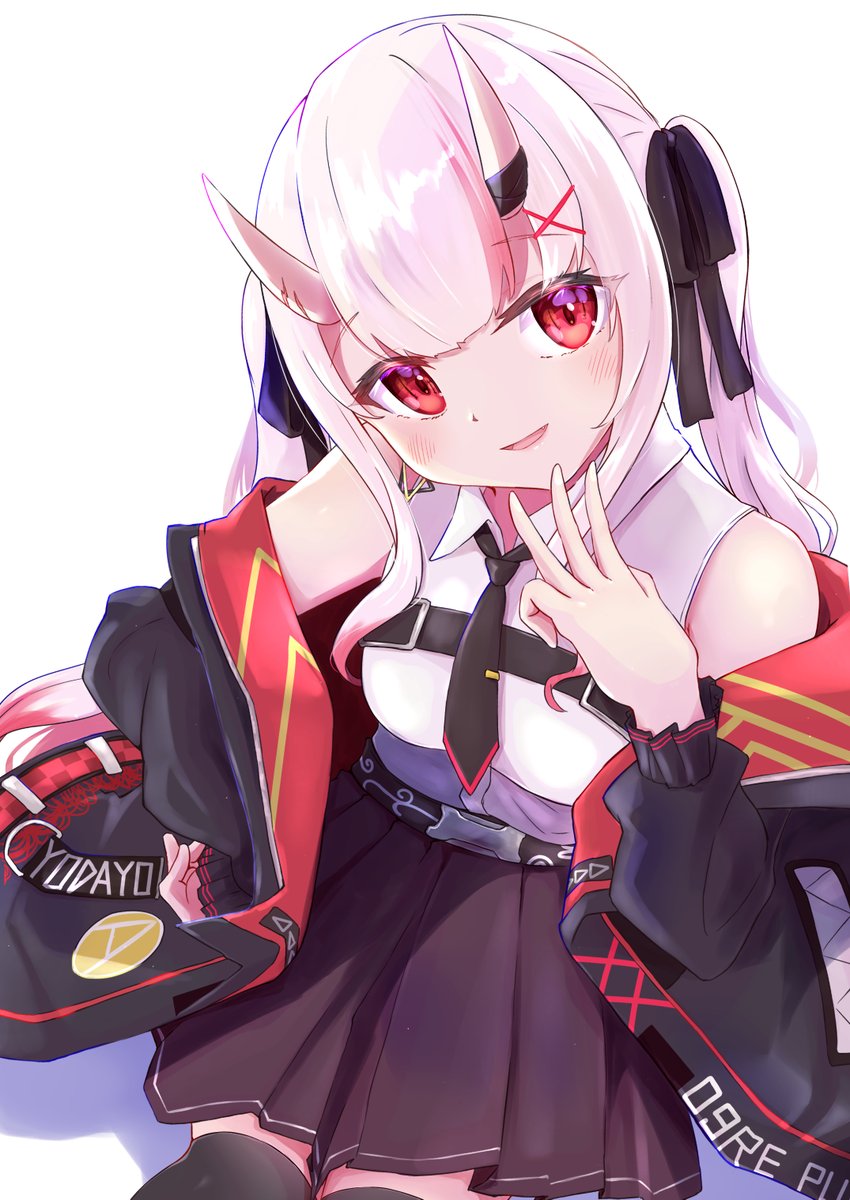 nakiri ayame 1girl horns red eyes solo oni horns necktie jacket  illustration images