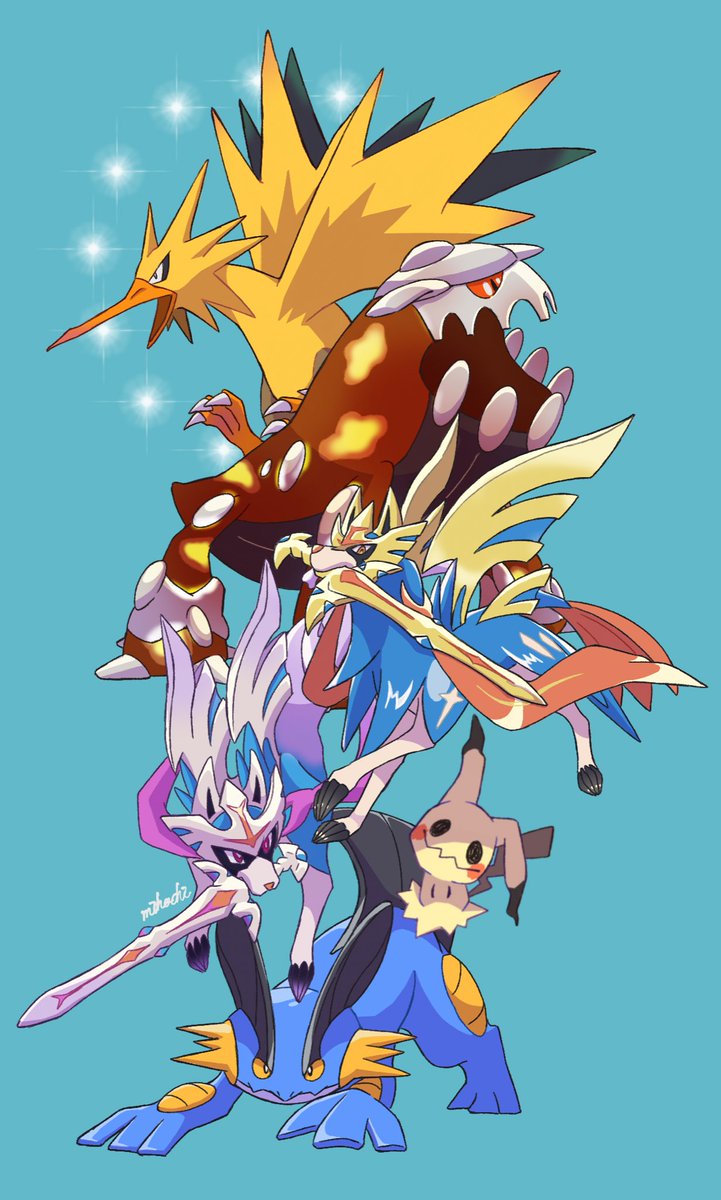 pokemon (creature) no humans riding pokemon claws blue background riding sparkle  illustration images