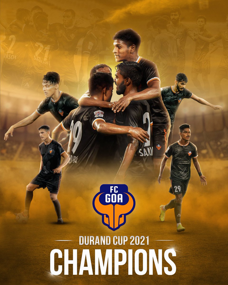 IndSuperLeague's tweet photo. ๐ CHAMPIONS ๐
@FCGoaOfficial emerge as victors in the historic @thedurandcup all thanks to a brilliant goal from @edubedia in Extra Time! ๐
#MDSPFCG #DurandCup2021 https://t.co/UuHK9g2790