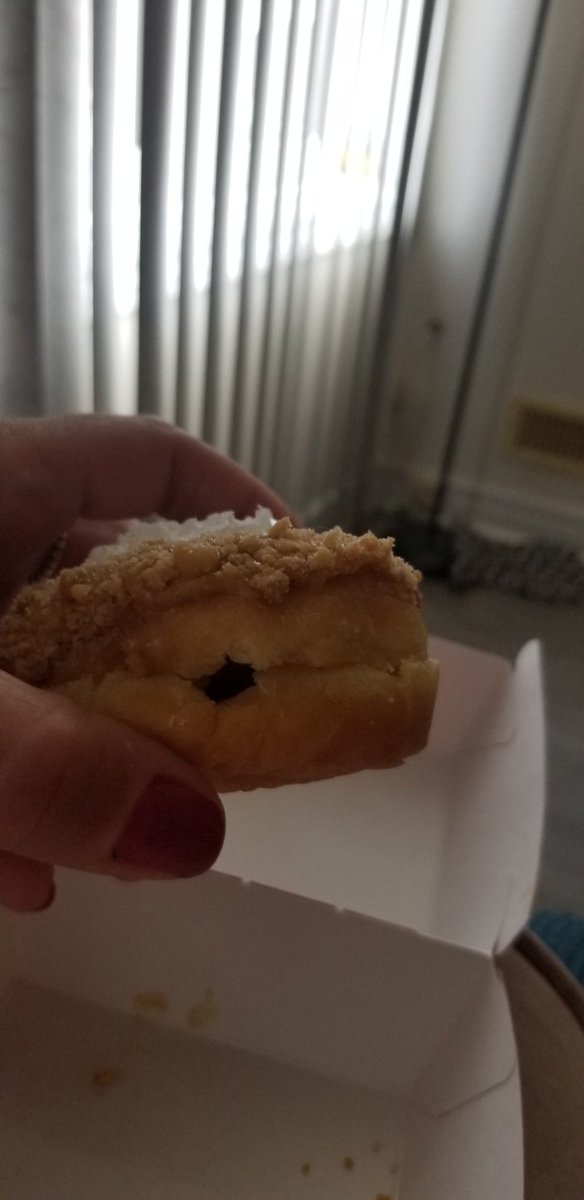 rebeccamacrae's tweet photo. @TimHortons First time using door dash to order Tims breakfast and you got my coffees wrong, completely left out the 10 Timbits AND there is no filling in the apple pie donut. ABSOLUTELY RIDICULOUS. I called the store and their response, "We don't do delivery, sorry" https://t.co/alniZTc6q1