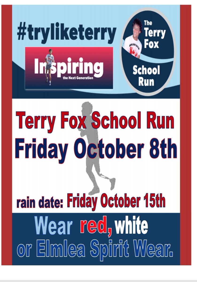 Friday October 8th will be our Terry Fox School Run!