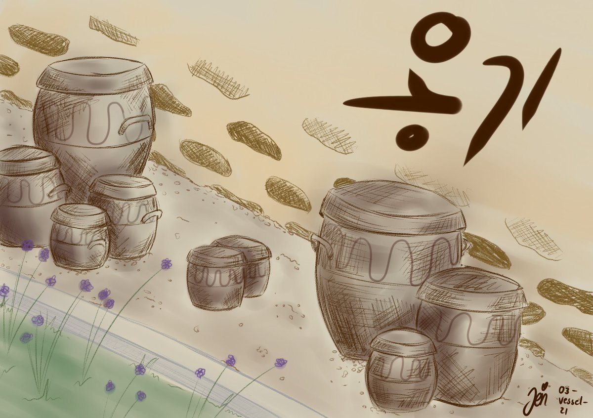 pweetsy's tweet photo. Day 03 of #inktober is a collaboration of my cat and I. He kept bugging me until I stopped. So here unfinished Korean vessels called onggi. They are clay pots to ferment food inside. https://t.co/YsyJ3E2jnm