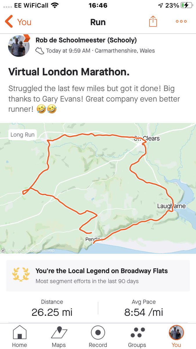 RobSchooly7's tweet image. Pretty tough going tbf! Job done on to the next one! Big shout out to my running buddy @Garyevs12 #LondonMarathon #running #yourrunyourway