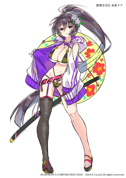 「天華百剣-斬-」陸奥守吉行 水着衣装デザイン案です。(版元の掲載許可済)
最初ゴテゴテ色々ついていましたが、最終的にシンプルになりました。 